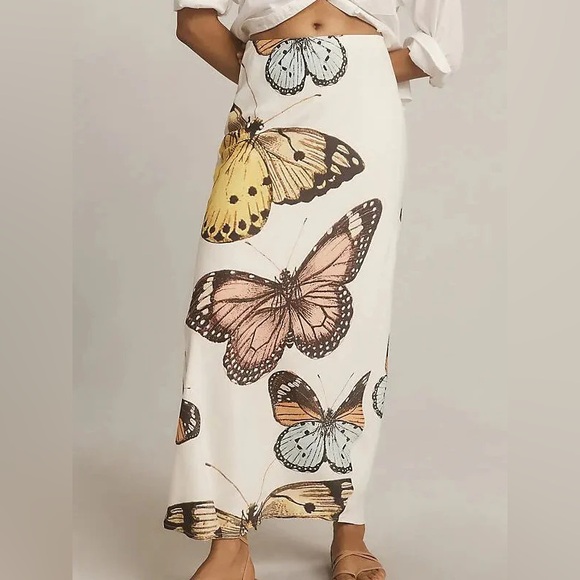 Anthropologie Tiered Maxi Skirt Boho Tulle Floral Size Small Medium main image 1